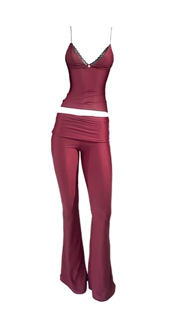 Conjunto Blusa Coquette e Calça Bailarina Vinho