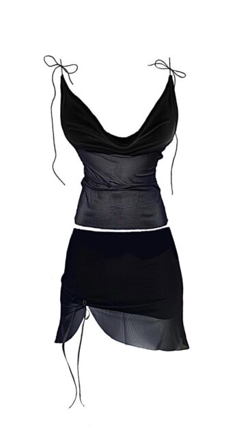 Conjunto Blusa Tule e Saia Lace Preto